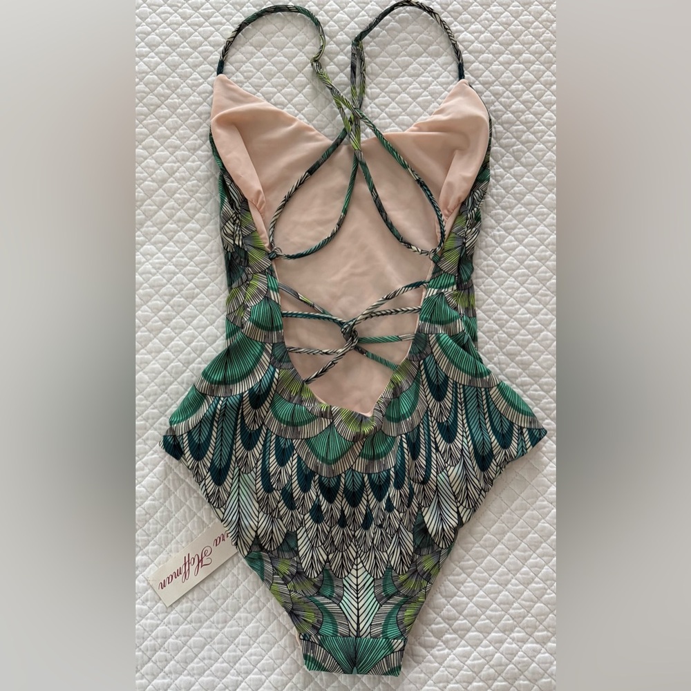 Mara Hoffman Swim Backless Feather Print One Piece Swimsuit Size XS NWT - Picture 8 of 11